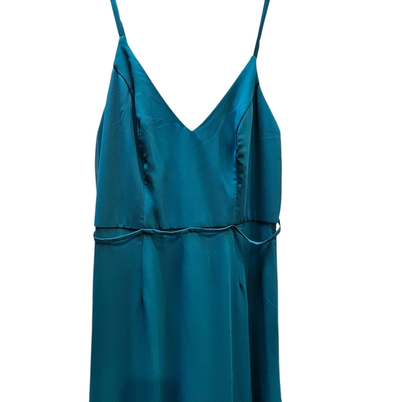 David's Bridal Teal Green Sheer V-neck Evening Gown Size 6 - Picture 3 of 6